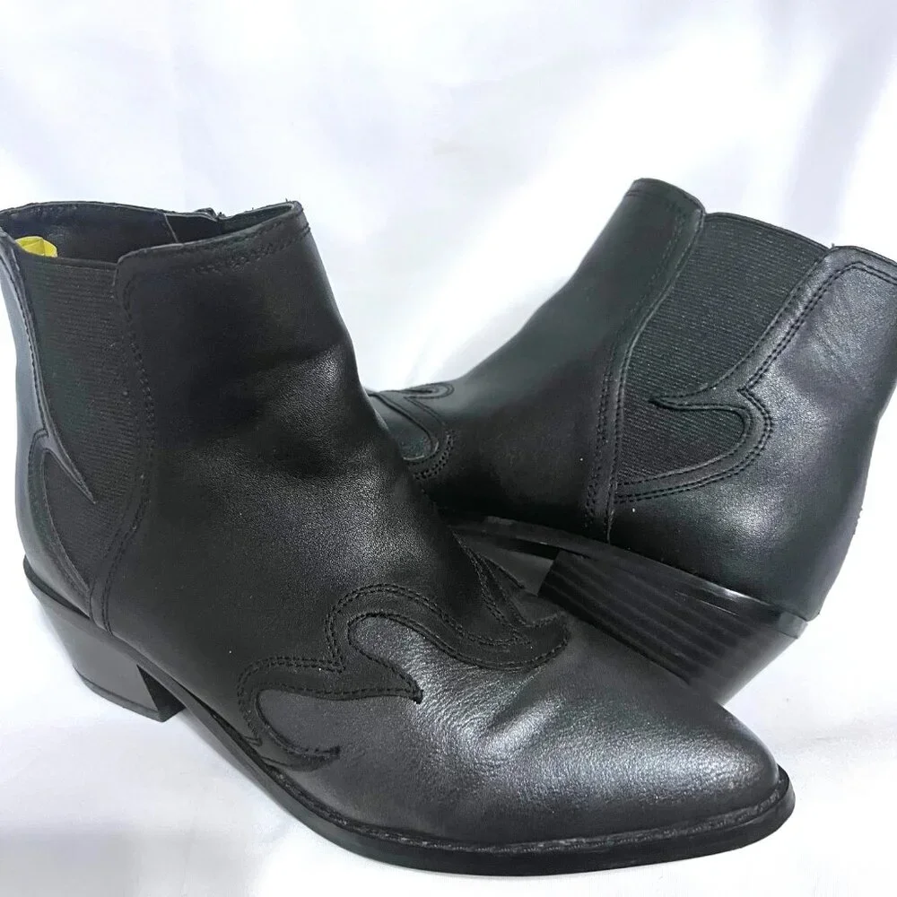BCBG Girls-Girls Sz. 3M Black/Metallic Ankle Western/Cowgirl Boots-Leather-Fire
